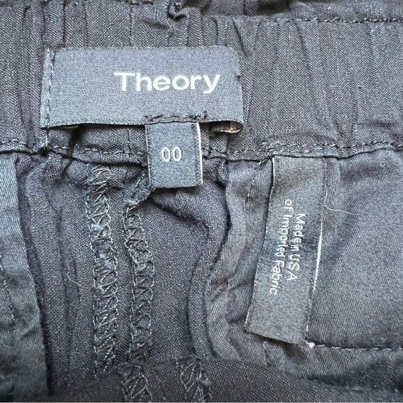 THEORY Slim Straight Linen Blend Pants Paper Bag Waist High Rise Black Size 00 - Picture 8 of 9